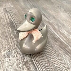 Leonard Silver Plated Duck Coin Bank, Pink Scarf Locking Door Vintage